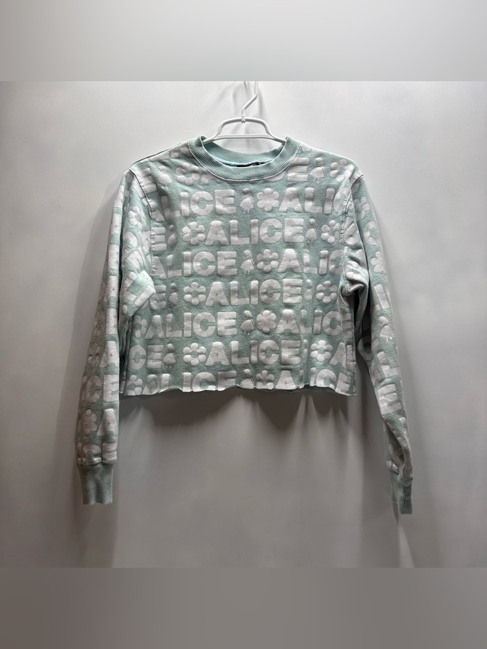 Disney Alice in Wonderland Green and White Cropped Sweatshirt